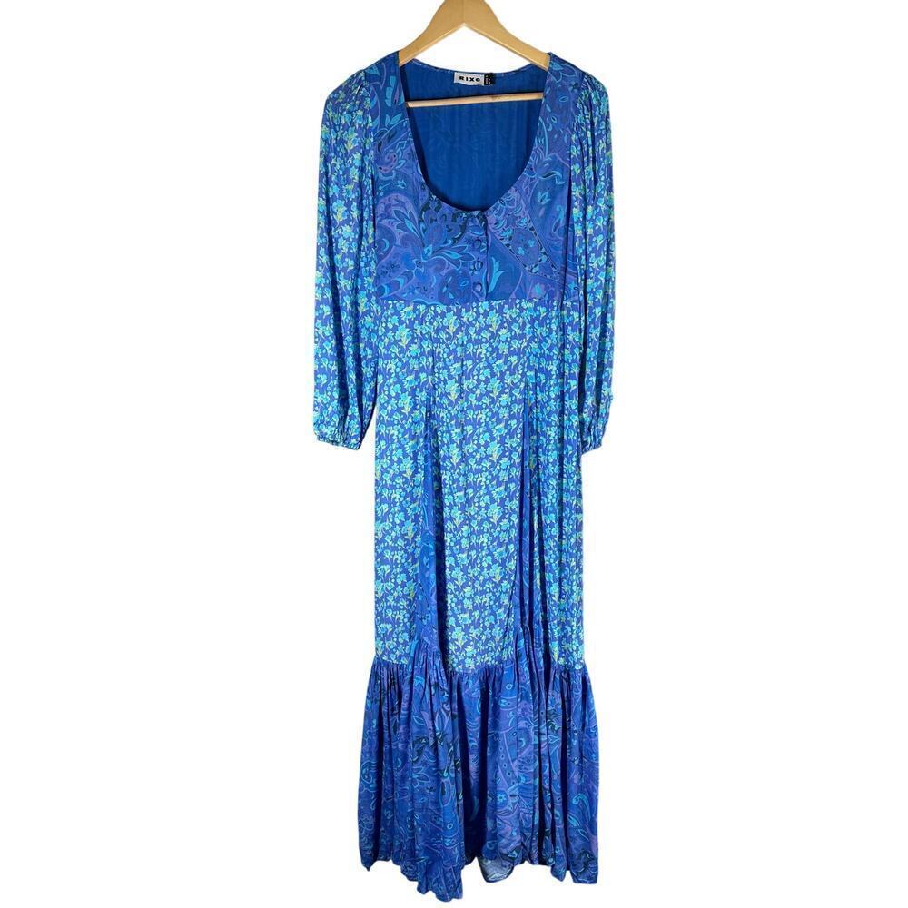 Rixo Virginia Floral Maxi Dress Fontainhas Floral Cobalt Mix Size XS